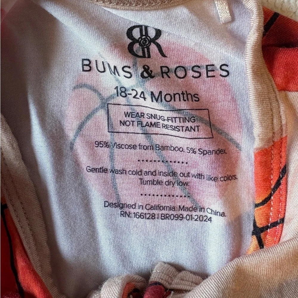 Bums & Roses Basketball Print One Piece Toddler Pajamas Bamboo Viscose. 18-24 Mo
